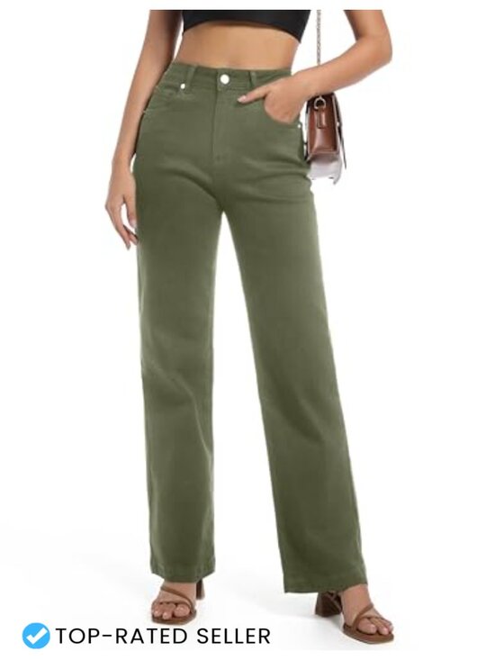 Denim - Women's High Waisted Straight Leg Stretchy Jeans Tummy Control Wide Leg Casual